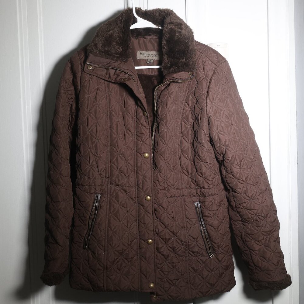 Andrew Marc New York Coat Brown Quilted Jacket Zip Up Pockets Size S